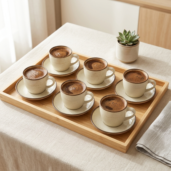 Porcelain Coffee Cup and Saucer Set - 6 Pcs