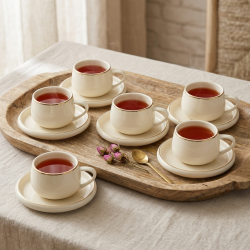 Porcelain Tea Cup and Saucer Set - 6 Pcs