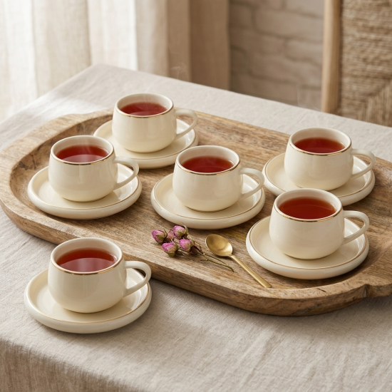 Porcelain Tea Cup and Saucer Set - 6 Pcs