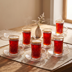 Tea Glass Cups And Saucer Set 6 Pcs