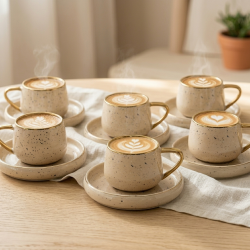 Porcelain Coffee Cup and Saucer Set - 6 Pcs
