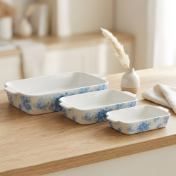 Floral Porcelain Casserole Set 3 Pcs