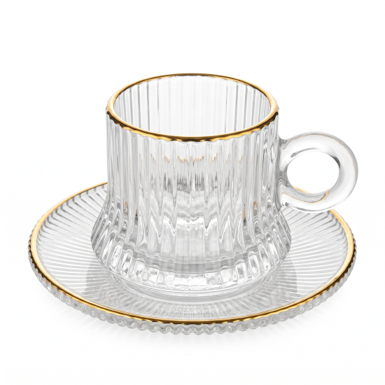 Glass Coffee Cup and Saucer Set - 6 Pcs