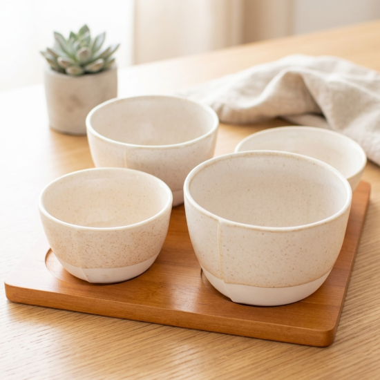 Bowl Set 4 Pcs with Wooden Stand