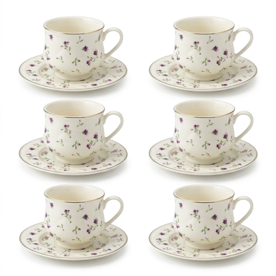 Porcelain Coffee Cup and Saucer Set - 6 Pcs