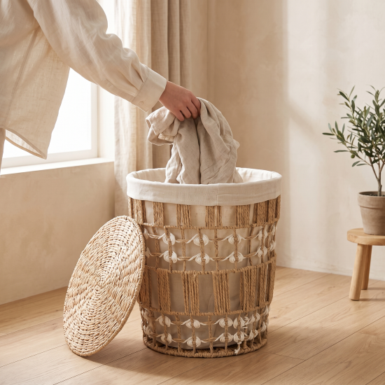 Straw Laundry Basket Medium