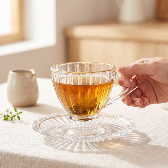 Tea Glass Cups And Saucer Set 6 Pcs