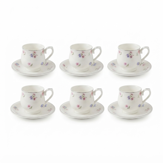 Coffee Cup and Saucer Set - 6 Pcs