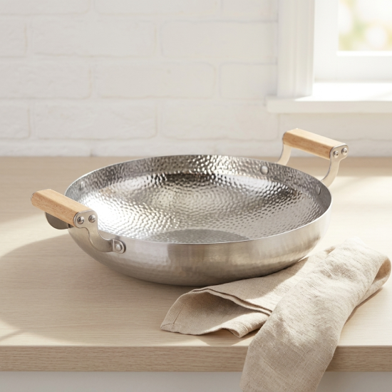 Stainless Steel Wok With Wooden Handle 30 cm