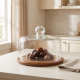 Glass Serving Tray with Wooden Base