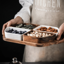 Porcelain and Wood Serving Platter