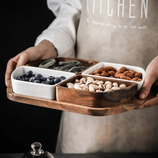 Porcelain and Wood Serving Platter