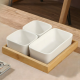 Wood and Porcelain Three-Piece Serving Set