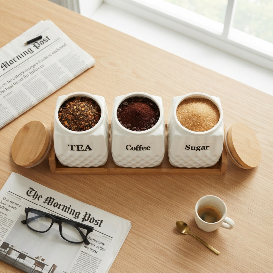Ceramic Jar Set With Base 3 Pieces