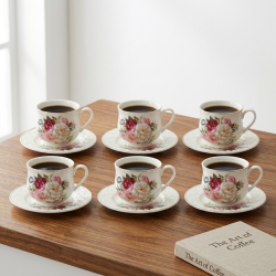 Porcelain Coffee Cup and Saucer Set - 6 Pcs
