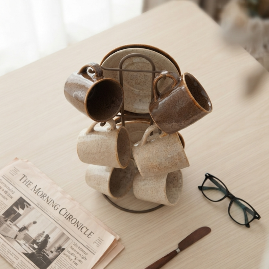Ceramic Coffee Cup Set 12 Pcs With Stand