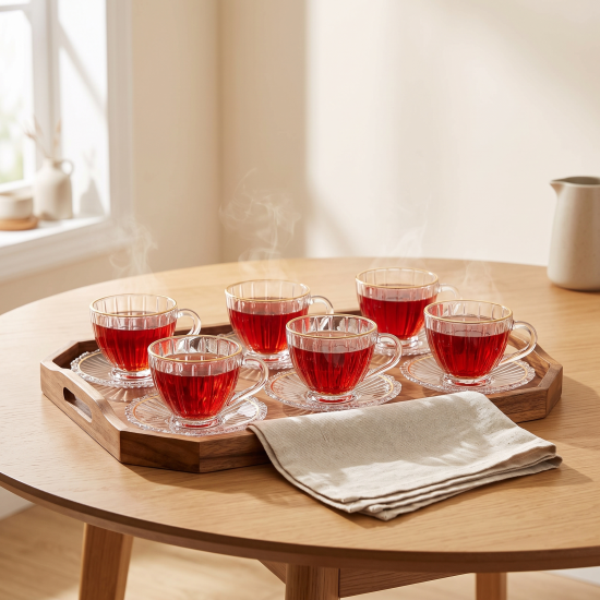 Tea Glass Cups And Saucer Set 6 Pcs