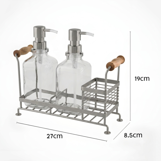 Glass Soap Dispenser 2 Pieces with Metal Stand