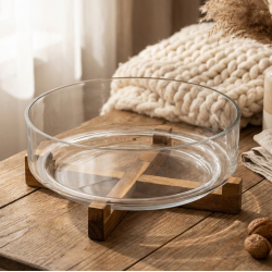 Glass Bowl & Wooden Base