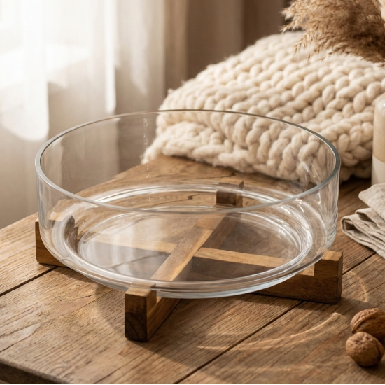 Glass Bowl & Wooden Base