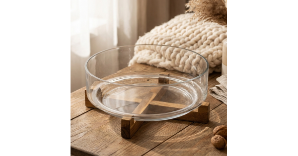 Glass Bowl & Wooden Base