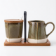 Sugar Bowl & Creamer Set With Wooden Stand