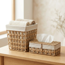 Straw Trash Can & Tissue Box