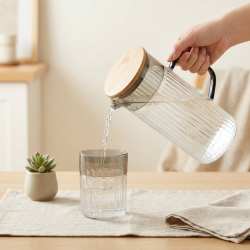 Glass Jug with Wooden Lid And Cup
