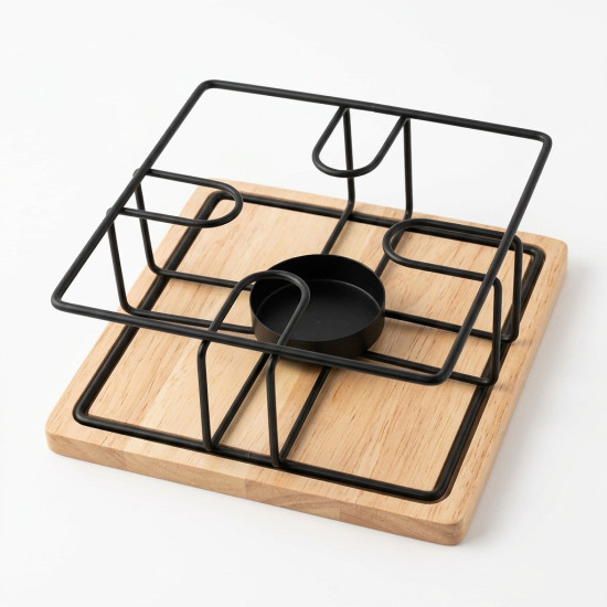 Metal Teapot Warmer with Wooden Base
