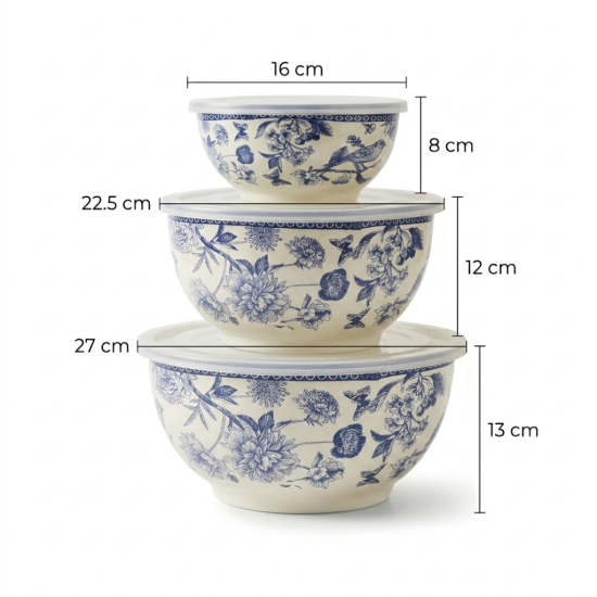 Flowers Pattern Tupperware Set - 3 Pcs