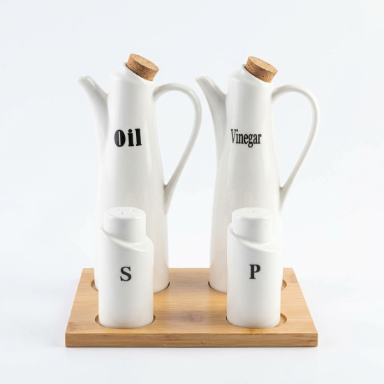 Porcelain Oil Dispenser & Salt Shaker Set - 4 Pcs