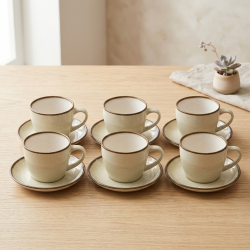 Porcelain Coffee Cup and Saucer Set - 6 Pcs