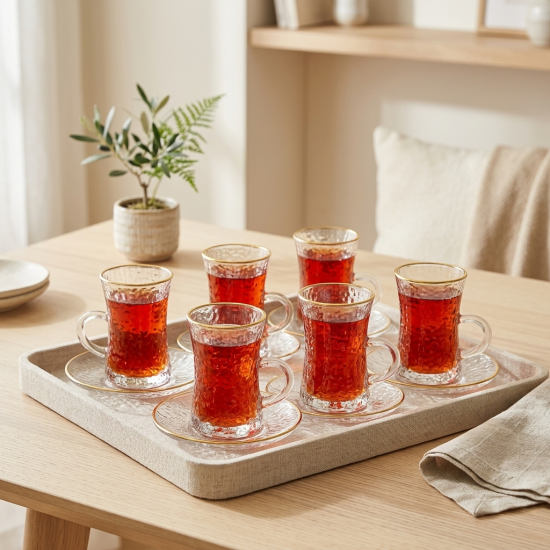 Tea Glass Cups And Saucer Set 6 Pcs
