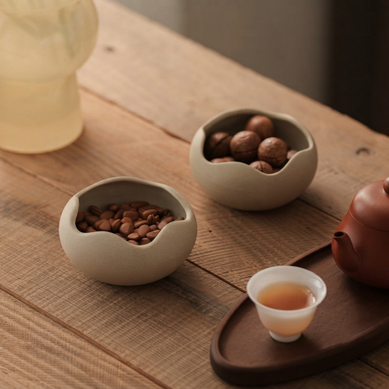 Porcelain Bowl Set 3 Pieces With Wooden Base