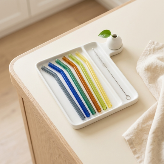 Glass Straws And Cleaning Brush- 6 Pcs