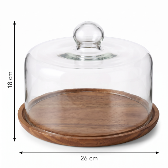 Glass Serving Tray with Wooden Base