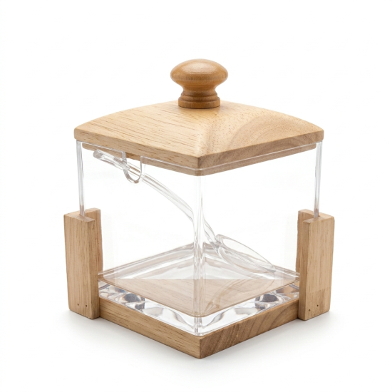 Acrylic Sugar Bowl With Wooden Lid