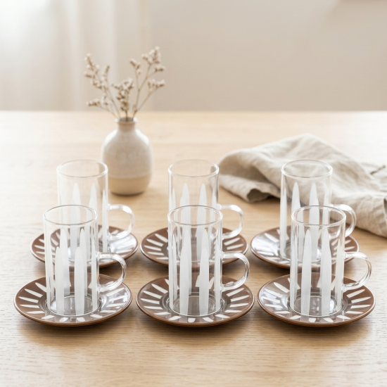 Glass Cups And Saucer Set 6 Pcs